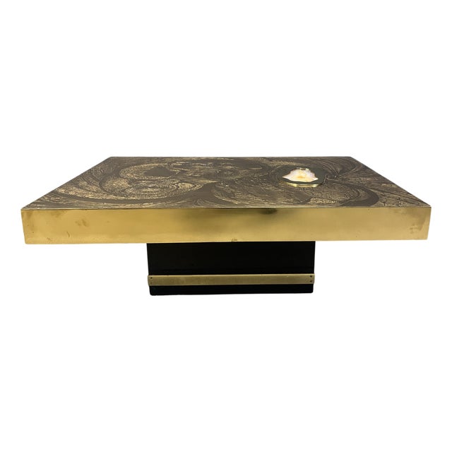Etched Brass and Agate Coffee Table from Felix De Boussy, Belgium, 1980s For Sale