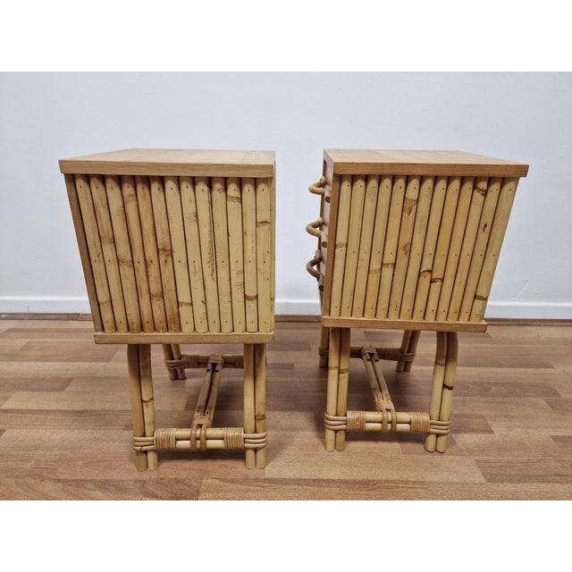 Vintage Bedside Tables in Bamboo and Oak, 1980s, Set of 2 For Sale - Image 6 of 16