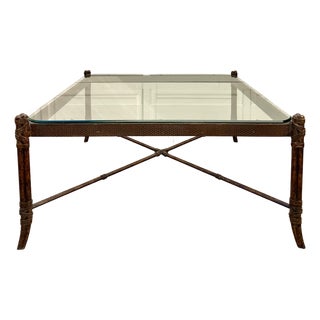 Faux Bamboo Metal Leather Coffee Table For Sale