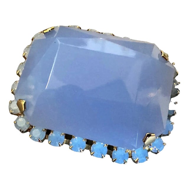 21st Century Retro Opalescent Blue Resin and Gilded Metal Coppola & Toppo Brooch For Sale