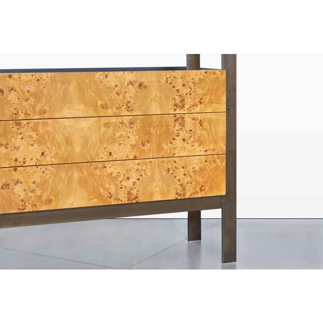 West Michigan Furniture Co. Vintage Burl Wood and Bronze Freestanding Wall Unit by John Stuart For Sale - Image 4 of 13