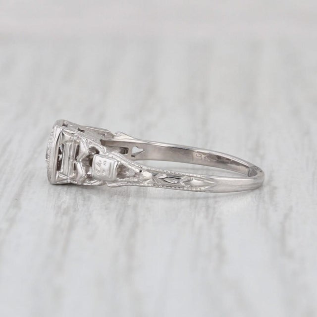 Metal Vintage 0.14ct Transitional Cut Diamond Engagement Ring 18k White Gold Size 5 For Sale - Image 7 of 8