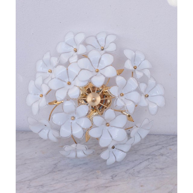Italian Murano Style Ceiling Light White Flowers, 1970 For Sale - Image 3 of 12