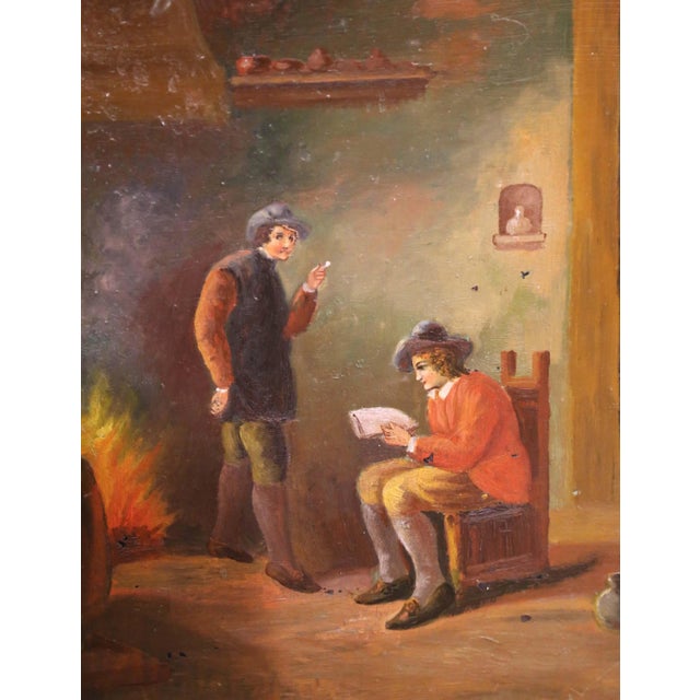 French 19th Century French Hand-Painted Tole Tray With Interior Tavern Scene For Sale - Image 3 of 8