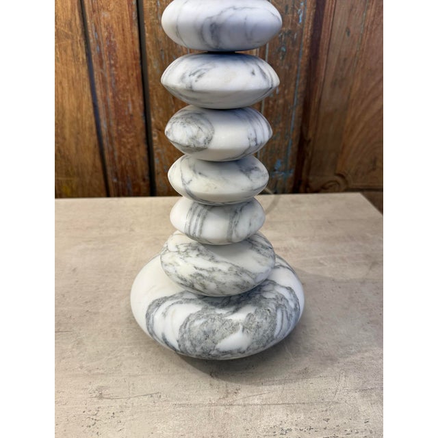 Textile Stacked Marble Stone Table Lamp For Sale - Image 7 of 8