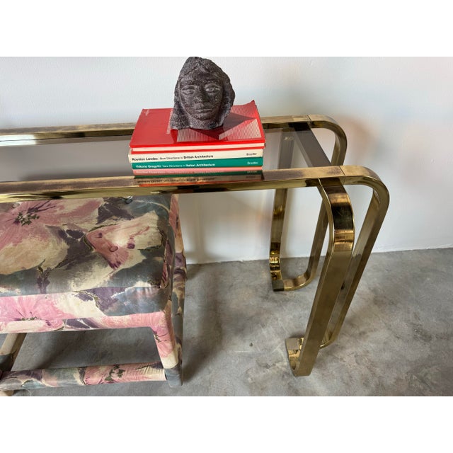 Vintage Hollywood Regency Brass and Glass Sofa Console Table by Milo Baughman for Dia For Sale - Image 10 of 12