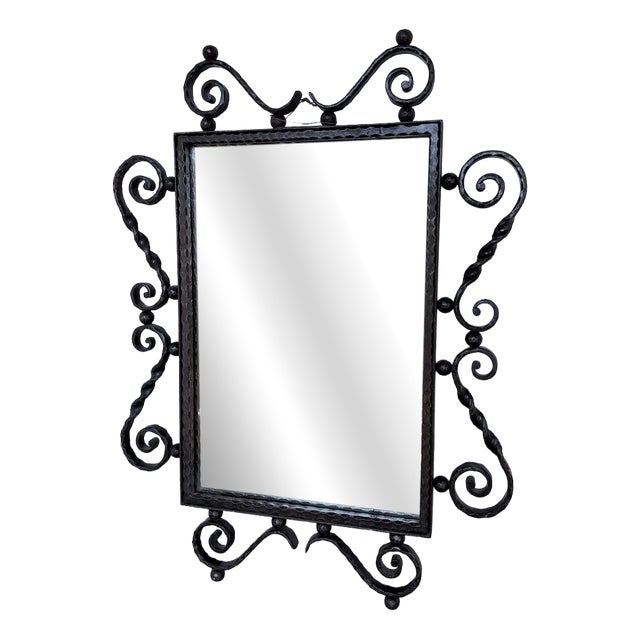 Brutalist Wrought Iron Mirror, 1940s For Sale