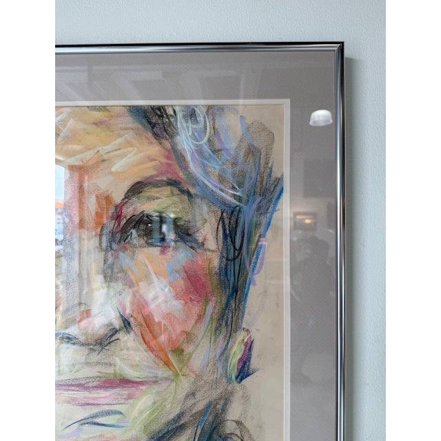 Metal 1990's Vintage Expressionist Woman Portrait Oil Pastel on Paper, Signed & Framed For Sale - Image 7 of 12