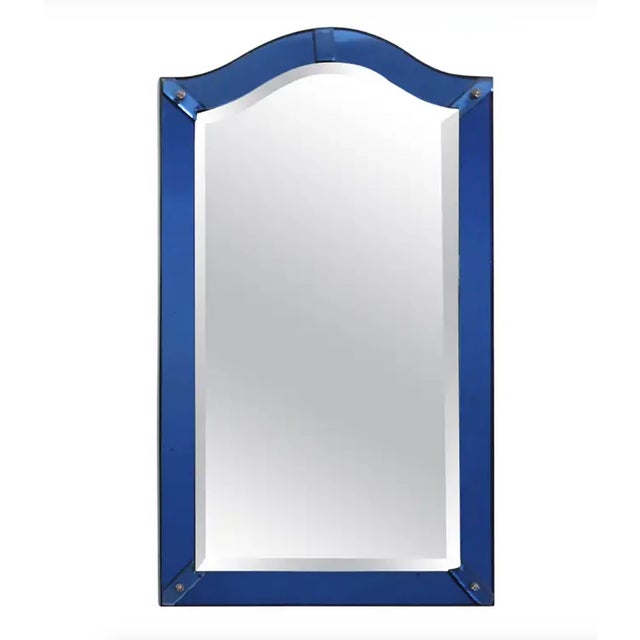 Vintage Art Deco Cobalt Blue Glass Framed Bevelled Mirror, 1930 For Sale - Image 9 of 9