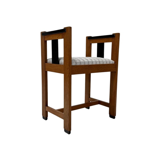 Art Deco Modernist Stool in Oak & Velvet from Jan Brunott, 1920s For Sale - Image 6 of 14