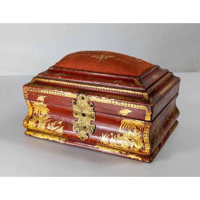 We are offering this very red and very pretty box. We believe this box to be French, but could be English, it has red...