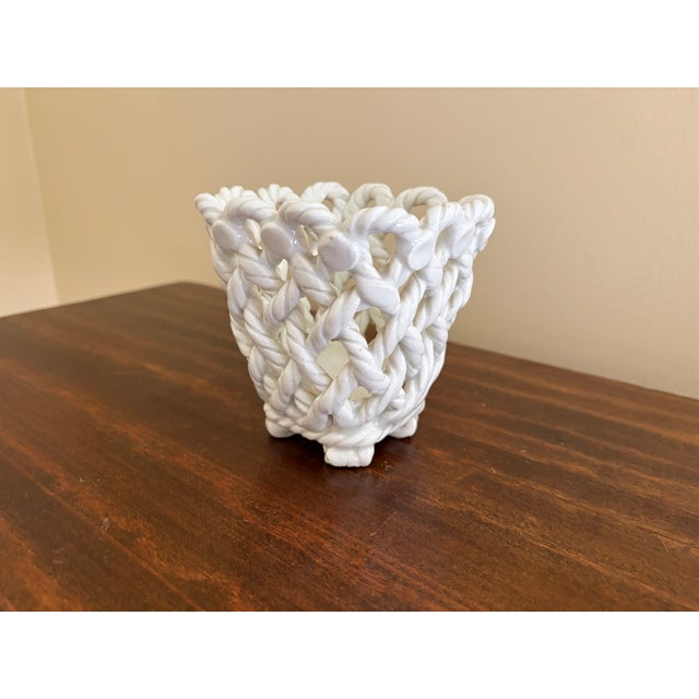 French Country Vintage French Country Reticulated Porcelain Rope-Form Cachepot, Circa 1960s For Sale - Image 3 of 11