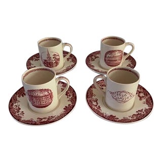 1930s Wedgwood The American School Harvard University Tercentenary Demitasse Set of 4 Cups and Saucers - 8 pcs For Sale