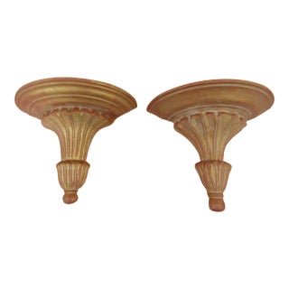 French Style Distressed Painted Floating Hanging Wall Shelves - a Pair For Sale