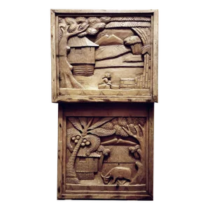 Javanese Hand Carved Solid Wood Storytelling Plaques - a Pair