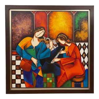 Large Charles Lee Oil on Canvas Painting "Music for Two" Certified For Sale