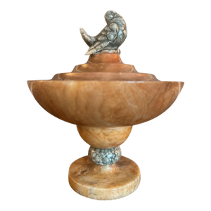 Early 20th Century Italian Art Deco Sculptural Alabaster Lamp With Bird Motif, Signed