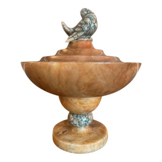 Early 20th Century Italian Sculptural Alabaster Lamp With Bird Motif, Signed For Sale