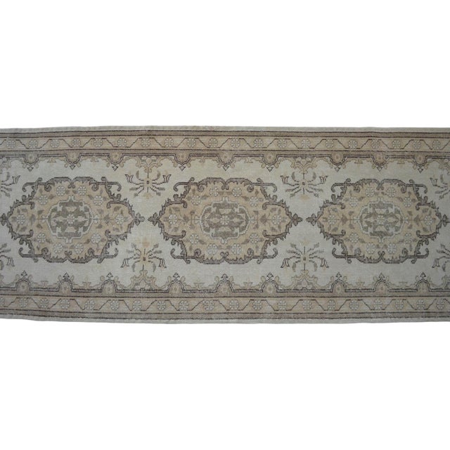 Traditional Oushak Runner Rug Faded Colors Low Pile Distressed Long Runner Rug - 2'9″ X 12'7″ For Sale - Image 10 of 12