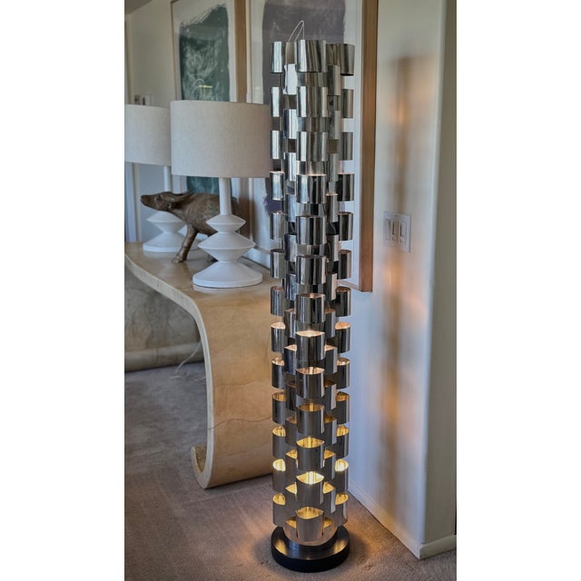 1970s Mid Century Modern Curtis Jere Polished Steel Floor Lamp For Sale - Image 12 of 13