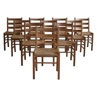 Mid-Century Danish Dining Chairs in Pine & Seagrass Seats, 1960s, Set of 10 For Sale