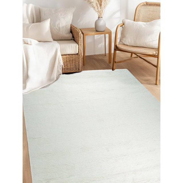 Contemporary 8x10 Willow Sarrah Ivory Solid Open Field Contemporary Handmade Wool Carpet Rug For Sale - Image 3 of 8