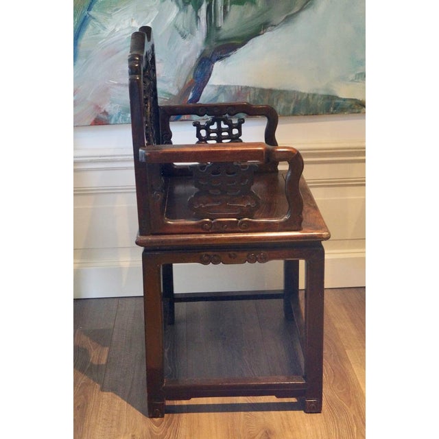 Chinese Wooden Chair with Carved Back and Armrests, 1850 For Sale - Image 4 of 14