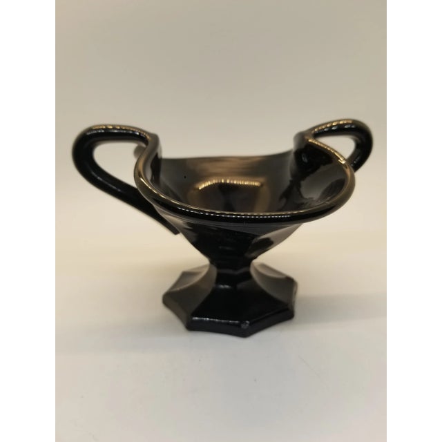 VINTAGE Black Amethyst Glass footed ruffled Dish Candy 1960's