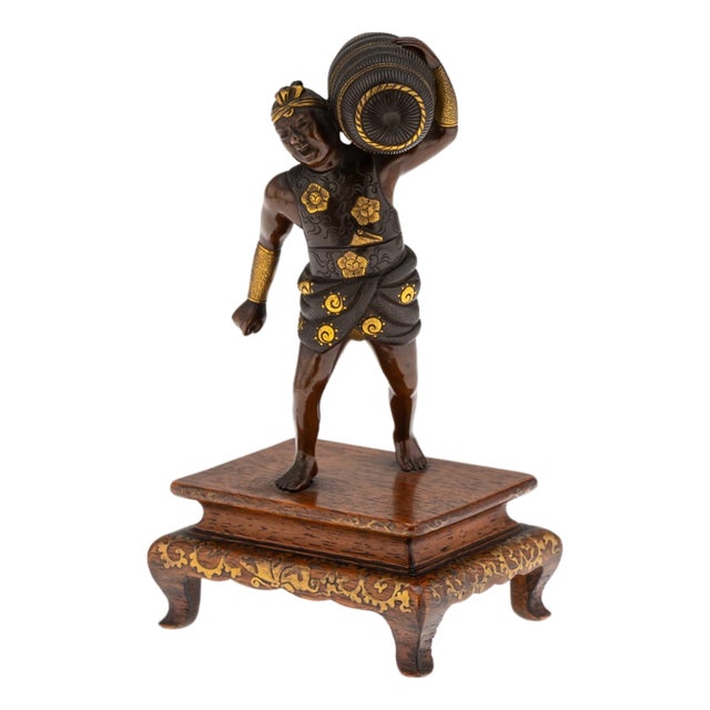 Antique Japanese Meiji Gilt Bronze Labourer Figurine by Miyao Ei, 19th Century For Sale