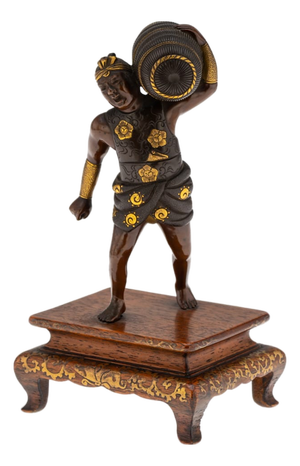 Antique Japanese Meiji Gilt Bronze Labourer Figurine by Miyao Ei, 19th Century