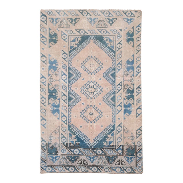 1960s HandKnotted Washed Out Turkish Oushak Rug 3'11" X 6'1" For Sale