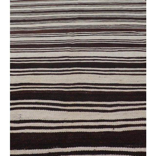 Ivory Vintage Turkish Kilim Rug With Ivory Ground and Deep Brown Stripes For Sale - Image 8 of 11