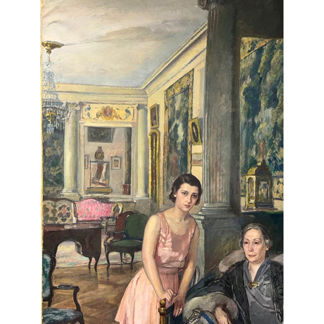 Huge Painting, Salon with Mother and Daughter, Luigi Paolillo, 1933 For Sale - Image 6 of 11