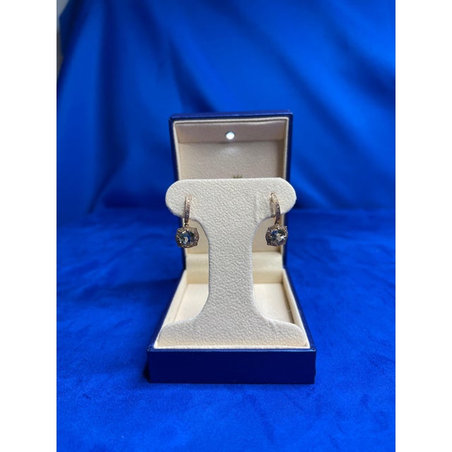 Green Amethyst Prasiolite Diamond Halo Rose Gold Huggie Drop Unique Earrings, A Pair For Sale - Image 9 of 11