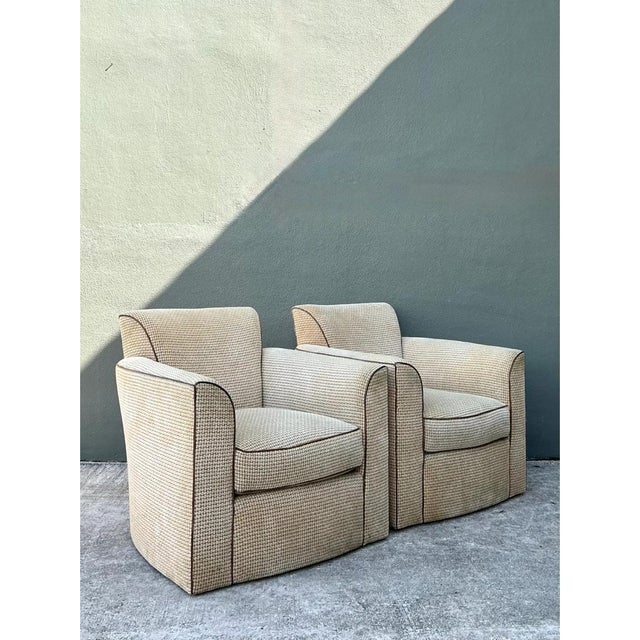 Wood Vintage Donghia Swivel Lounge Chairs With Ottomans - A Pair For Sale - Image 7 of 12