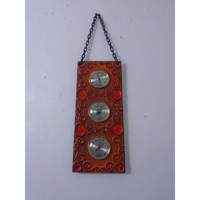 Ceramic weather station with thermometer, barometer, and hygrometer from the 1970s.