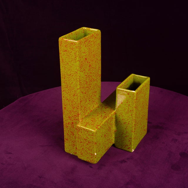 Geometric Twin-Column Ceramic Vase Space Age, Italy 1970, 1980s For Sale - Image 16 of 18
