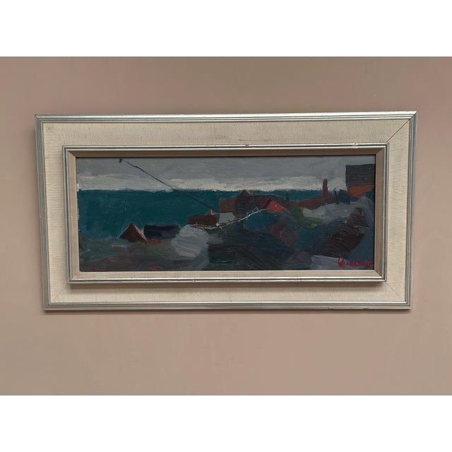Original Scandinavian Oil on Canvas – “Coastal Landscape” by Kai Christensen – Signed – Vintage & Framed – 70 × 37 cm...