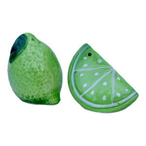 Citrus Chic Trompe-l'Oeil Ceramic Sliced Lime Salt and Pepper Shakers - A Pair