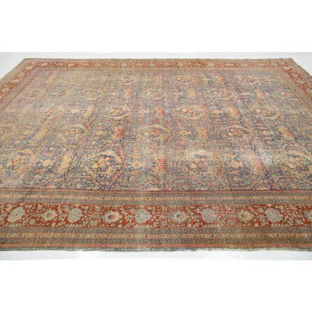 Blue Blue Antique Persian Mahal Wool Rug Handmade With Allover Pattern For Sale - Image 8 of 12
