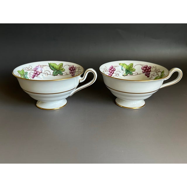 1900 - 1909 1900 Spode Copeland Grapevine Footed Teacups & Saucers, Set of 2, England For Sale - Image 5 of 11