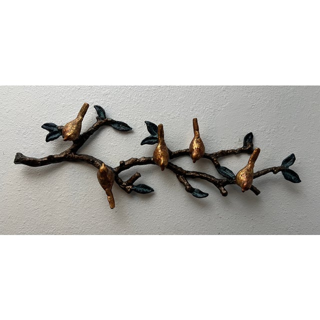 Vintage Cast Metal Birds on Branch Wall Sculpture With Verdigris Patina For Sale - Image 11 of 12