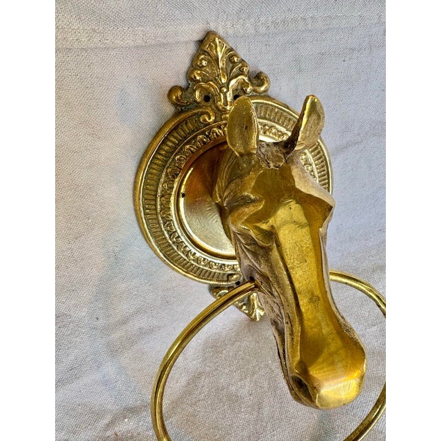 Early 20th Century Mid 20th Century Brass Horse Head Equestrian Towel Holder Ring For Sale - Image 5 of 12