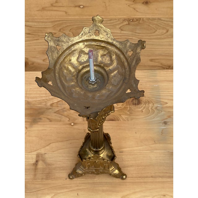 Metal Antique French Neogothic Altar Torchère Candlestick Set With Jesus & Cross- Set of 2 For Sale - Image 7 of 7