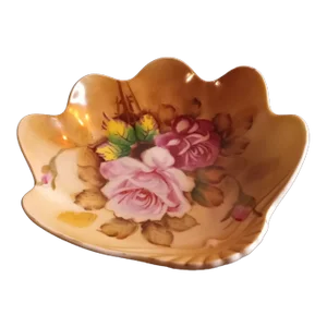 Vintage Marked German Handpainted Porcelain Ruffled Edge Bowl