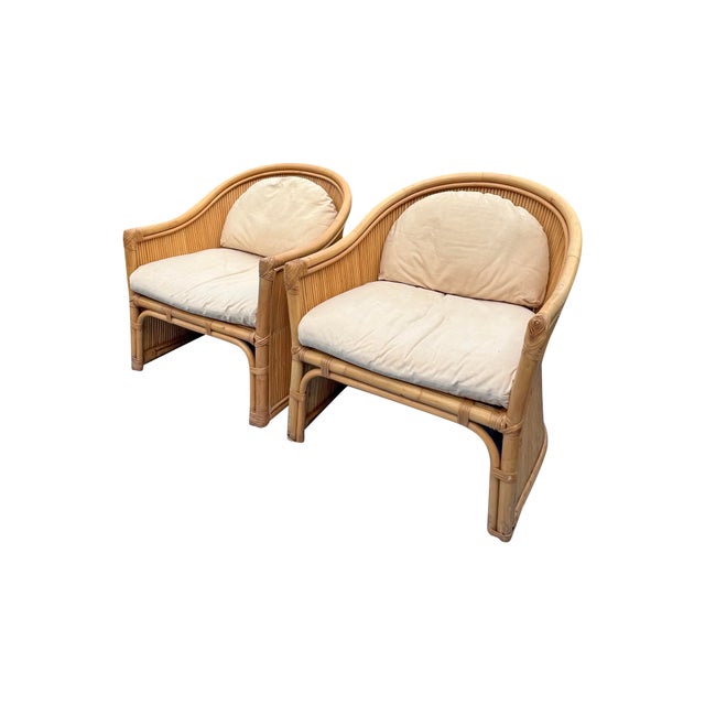 Modern Vintage Wicker Rattan Pair Chairs in Modern Design For Sale - Image 3 of 11