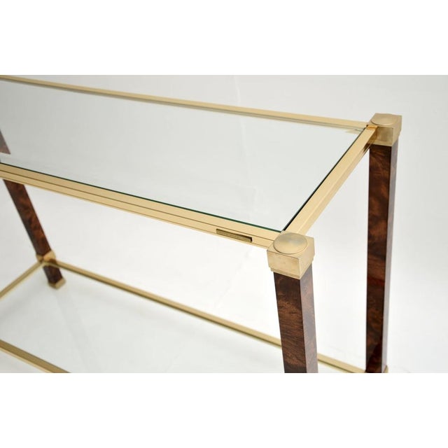 Metal Vintage French Walnut and Brass Console Table attributed to Pierre Vandel Paris, 1970s For Sale - Image 7 of 10