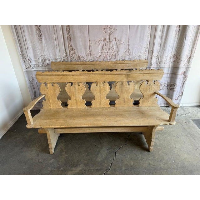 Mid 20th Century Rustic Hand-Carved Oak Benches, Pair, Folk Art / Spanish Colonial Style For Sale - Image 5 of 17