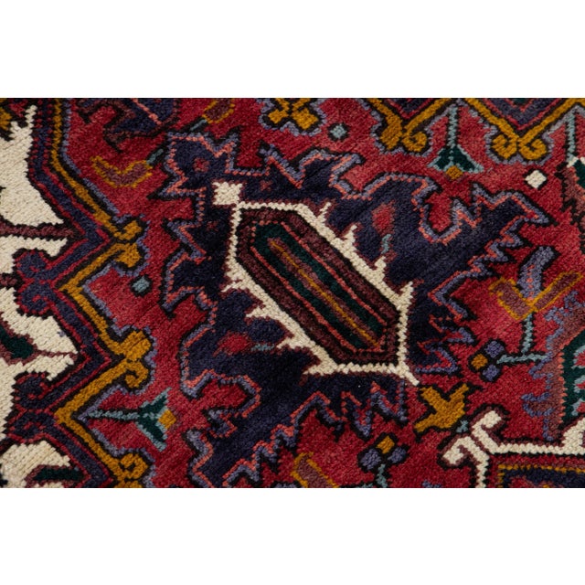 Textile Vintage Handmade Heriz Red Medallion Wool Rug 6'6" X 9'4" For Sale - Image 7 of 10