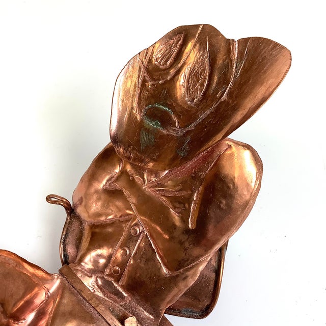 Cowboy Thin Copper Sculpture Figure Western Chaps Saddle Vintage. Shows some minor wear, but overall good condition....